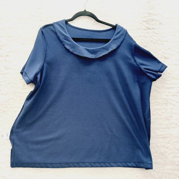 Blouse Size 1X Navy Pearl Beaded Office Siren Quiet Luxury Casual Chic Romantic - Picture 11 of 15